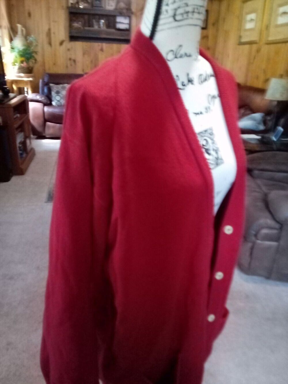 LL Bean Signature Lambswool Cardigan Sweater L Red With Pockets
